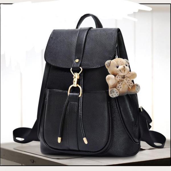 2016 Fashion Lovely Black PU Women Leather Backpack School Bag Female ...